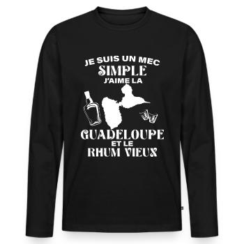 Mec Qui Aime La Guadeloupe Et Le Rhum Vieux - T-shirt manches longues Premium bio Homme - noir - Devant - Nico (187cm)