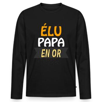 Papa Qui Vaut De L'or Humour Fête - T-shirt manches longues Premium bio Homme - noir - Devant - Nico (187cm)