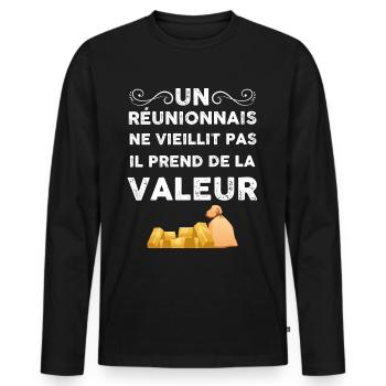 Un Réunonnais De Valeur Cadeau Anniversaire - T-shirt manches longues Premium bio Homme - noir - Devant - Nico (187cm)
