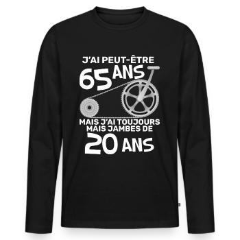 Humour Anniveraire j'ai peut-etre 65 ans Velo - T-shirt manches longues Premium bio Homme - noir - Devant - Nico (187cm)