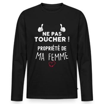 Je Suis Sa Propriété Cadeau Humour Homme - T-shirt manches longues Premium bio Homme - noir - Devant - Nico (187cm)