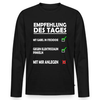 Checkliste schlechte Laune - Empfehlung des Tages - Männer Premium Bio Langarmshirt - Schwarz - Vorne - Nico (187cm)