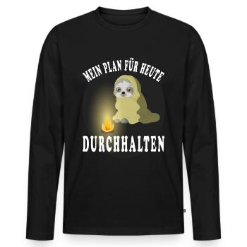 Mein Plan für Heute - Durchhalten Faultier - Männer Premium Bio Langarmshirt - Schwarz - Vorne - Nico (187cm)