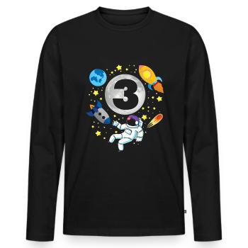 astronaute | | spatiale 3ème | Bday 3 ans Bday - T-shirt manches longues Premium bio Homme - noir - Devant - Nico (187cm)