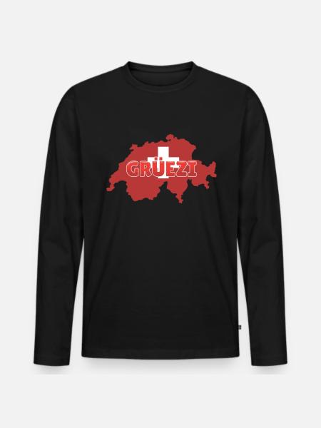 Suisse | Dialecte suisse Grüezi - T-shirt manches longues Premium bio Homme - noir