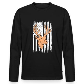 Patriotic Flag Deer Hunting For Red Deer Hunters - Men's Premium Organic Long Sleeve Shirt - black - Front - Nico (187cm)