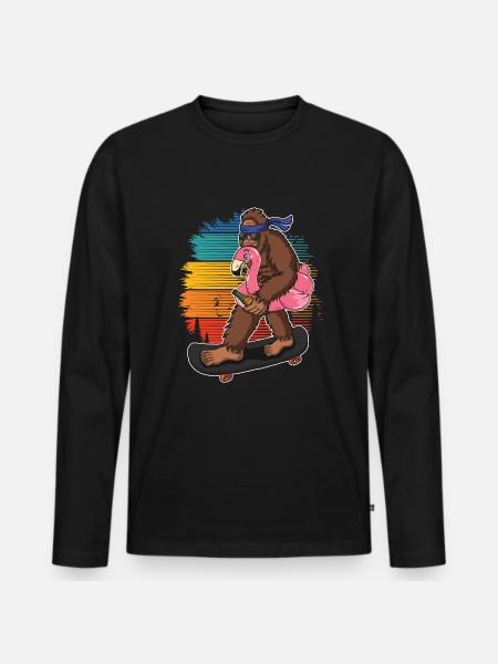 Flamingo Squatch Skateboard Flamingo lovers - Men's Premium Organic Long Sleeve Shirt - black