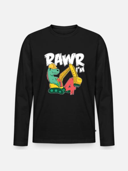Rawr I'm 4 For Bagger Motto-geburtstagsfeier - Männer Premium Bio Langarmshirt - Schwarz