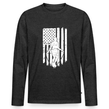 Corde à sauter patriotique drapeau américain - T-shirt manches longues Premium bio Homme - anthracite chiné - Devant - Nico (187cm)