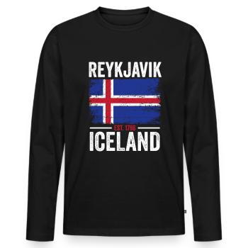 Island Flagge | Est. 1786 | Vintage Reykjavik - Männer Premium Bio Langarmshirt - Schwarz - Vorne - Nico (187cm)