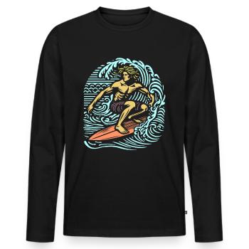 Vintage Summer Surfer on Wave Board Design - Men's Premium Organic Long Sleeve Shirt - black - Front - Nico (187cm)