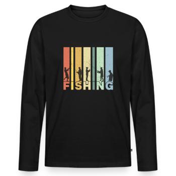 Pêche vintage Pêche Pêcheur Pêche - T-shirt manches longues Premium bio Homme - noir - Devant - Nico (187cm)