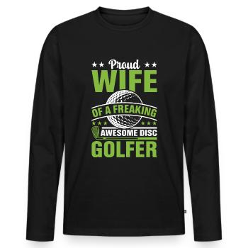 Fière épouse d’un disc-golfeur génial et effrayant - T-shirt manches longues Premium bio Homme - noir - Devant - Nico (187cm)