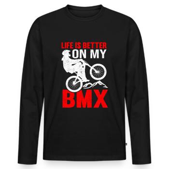 La vie est plus amusante sur mon BMX - T-shirt manches longues Premium bio Homme - noir - Devant - Nico (187cm)