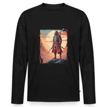 Samurai - Krieger mit Schwert auf Berg - Männer Premium Bio Langarmshirt - Schwarz - Vorne - Nico (187cm)