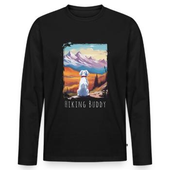 Hiking Buddy - Cute White Dog at the Summit - Men's Premium Organic Long Sleeve Shirt - black - Front - Nico (187cm)