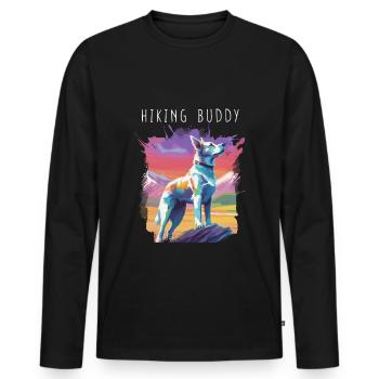 Wanderkumpel - Bunter Vierbeiner am Gipfel - Männer Premium Bio Langarmshirt - Schwarz - Vorne - Nico (187cm)