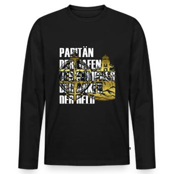 Papitän Motiv Retro Anker Leuchtturm Schiff - Männer Premium Bio Langarmshirt - Schwarz - Vorne - Nico (187cm)