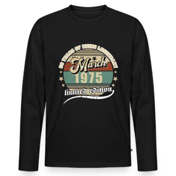 50. Geburtstag März 1975 Jahrgang 50 Jahre - Männer Premium Bio Langarmshirt - Schwarz - Vorne - Nico (187cm)