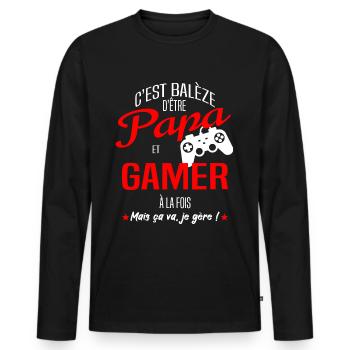 PAPA GAMER - T-shirt manches longues Premium bio Homme - noir - Devant - Nico (187cm)