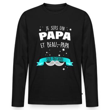 Papa et beau papa cadeau beau papa d'amour - T-shirt manches longues Premium bio Homme - noir - Devant - Nico (187cm)