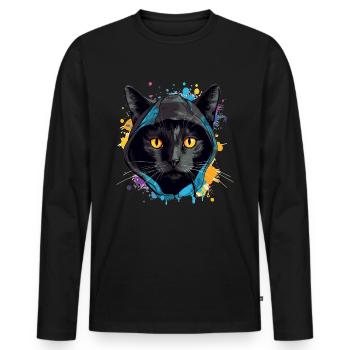 Cat Head Black Cat Bombay Happy Cat Cats - Men's Premium Organic Long Sleeve Shirt - black - Front - Nico (187cm)