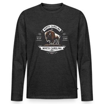 NC Bison Emblem - Männer Premium Bio Langarmshirt - Anthrazit meliert - Vorne - Nico (187cm)