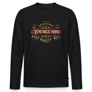 Vintage 1969 Premium Design Gift Idea - Men's Premium Organic Long Sleeve Shirt - black - Front - Nico (187cm)