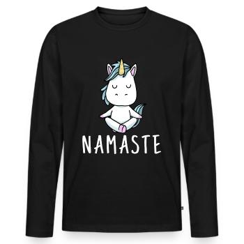Cadeau de méditation yoga licorne Yogi Namaste - T-shirt manches longues Premium bio Homme - noir - Devant - Nico (187cm)