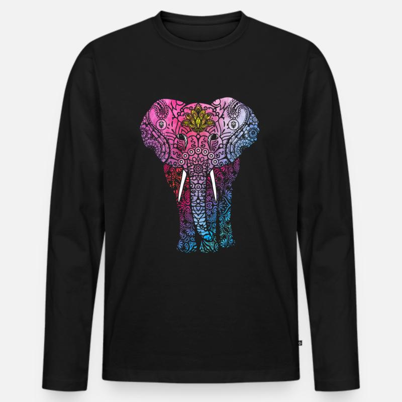 Elefant Mandala Muster - Männer Premium Bio Langarmshirt - Schwarz