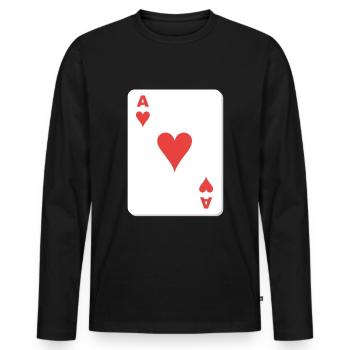 Herz As Spielkarte - Männer Premium Bio Langarmshirt - Schwarz - Vorne - Nico (187cm)