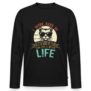 Chat cool animal - T-shirt manches longues Premium bio Homme - noir - Devant - Nico (187cm)