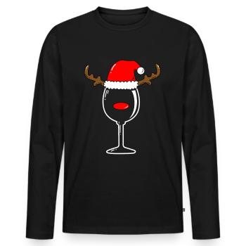 Verre à vin renne noël - T-shirt manches longues Premium bio Homme - noir - Devant - Nico (187cm)