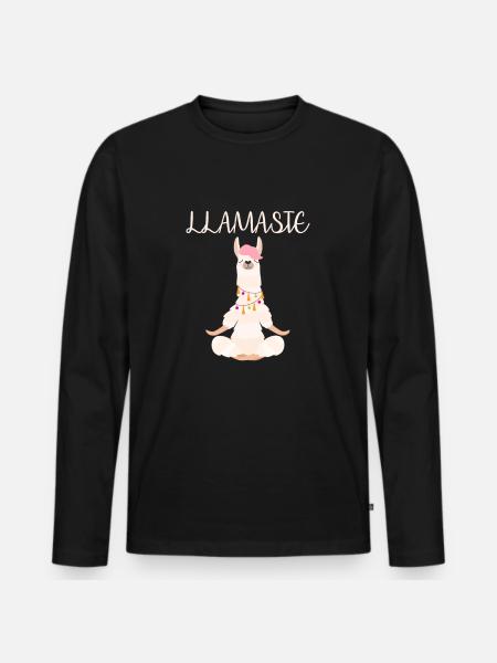 Funny Lama meditates - Men's Premium Organic Long Sleeve Shirt - black