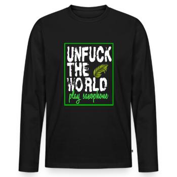 saxophone - Men's Premium Organic Long Sleeve Shirt - black - Front - Nico (187cm)
