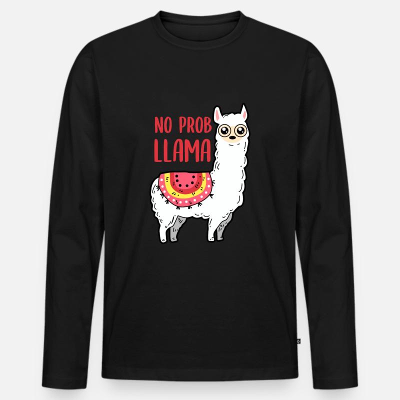 Lama - No Prob Llama - Männer Premium Bio Langarmshirt - Schwarz