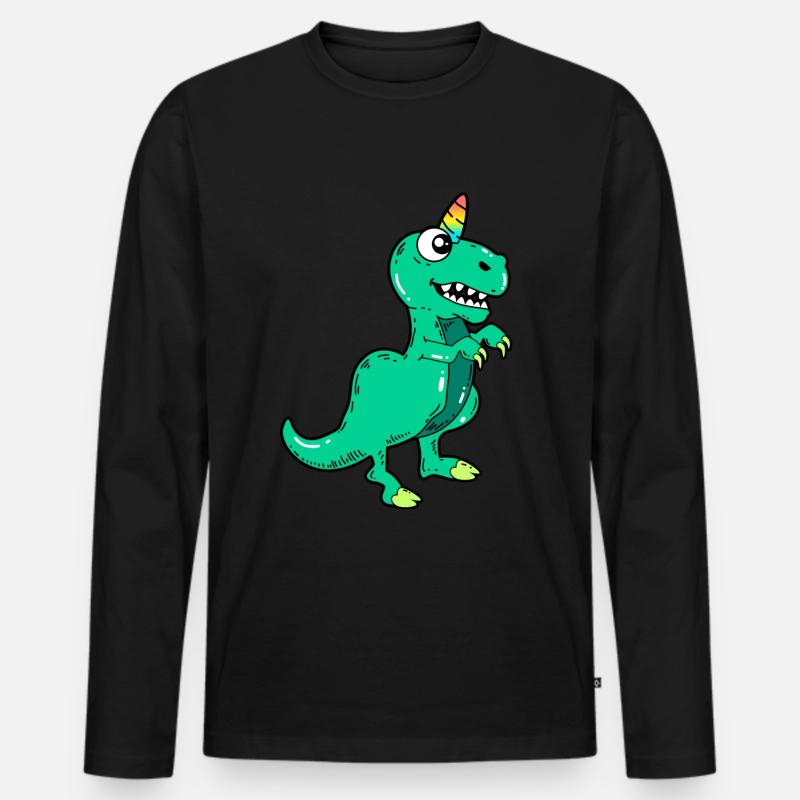 Einhorn Dinosaurier - Männer Premium Bio Langarmshirt - Schwarz