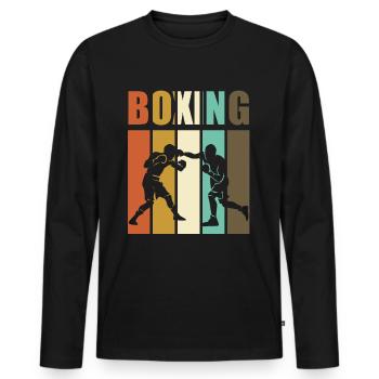 Boxe - boxeur vintage - T-shirt manches longues Premium bio Homme - noir - Devant - Nico (187cm)