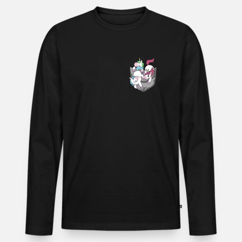 Einhorn Brusttasche - Männer Premium Bio Langarmshirt - Schwarz