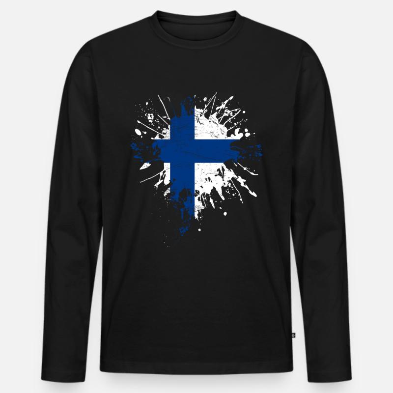 Finnland Flagge - Männer Premium Bio Langarmshirt - Schwarz