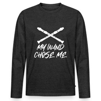 Ma baguette m'a choisi - clarinette flûte - T-shirt manches longues Premium bio Homme - anthracite chiné - Devant - Nico (187cm)