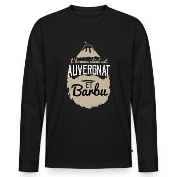 L'homme idéal est Auvergnats et barbu auvergne fun - T-shirt manches longues Premium bio Homme - noir - Devant - Nico (187cm)