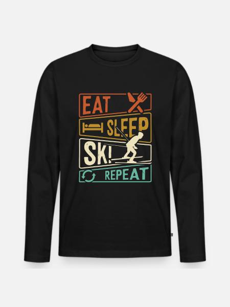 Eat Sleep Ski Repeat - Skier - Men's Premium Organic Long Sleeve Shirt - black