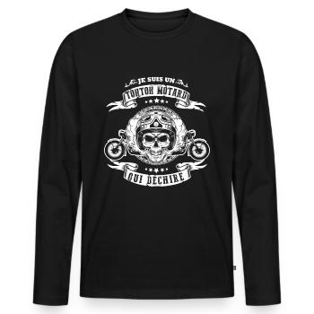 Je suis un tonton motard qui déchire cadeau tonton - T-shirt manches longues Premium bio Homme - noir - Devant - Nico (187cm)