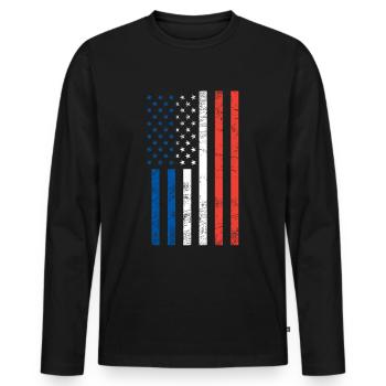 Drapeau français américain - T-shirt manches longues Premium bio Homme - noir - Devant - Nico (187cm)