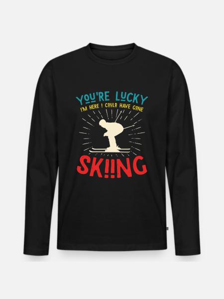 You're lucky skiing - skier saying - Men's Premium Organic Long Sleeve Shirt - black