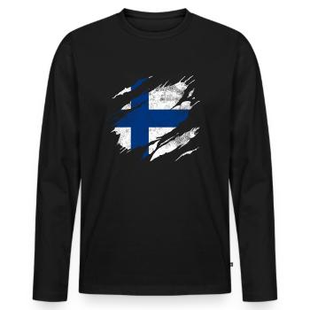Finland flag - Men's Premium Organic Long Sleeve Shirt - black - Front - Nico (187cm)