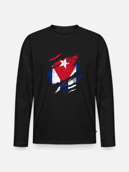 Cuba déchiré drapeau - T-shirt manches longues Premium bio Homme - noir