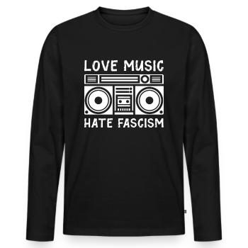 Aime la musique déteste le fascisme - T-shirt manches longues Premium bio Homme - noir - Devant - Nico (187cm)