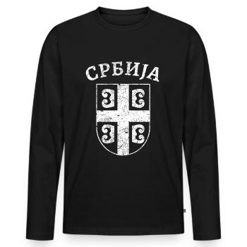 Serbia Coat of Arms Cyrillic - Men's Premium Organic Long Sleeve Shirt - black - Front - Nico (187cm)